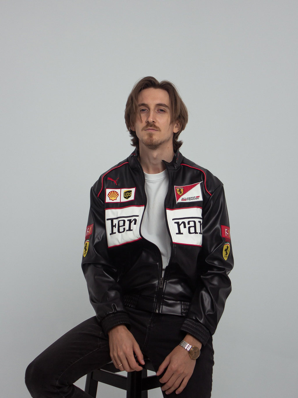 Vintage Ferrari F1 Leather Jacket - White Edition