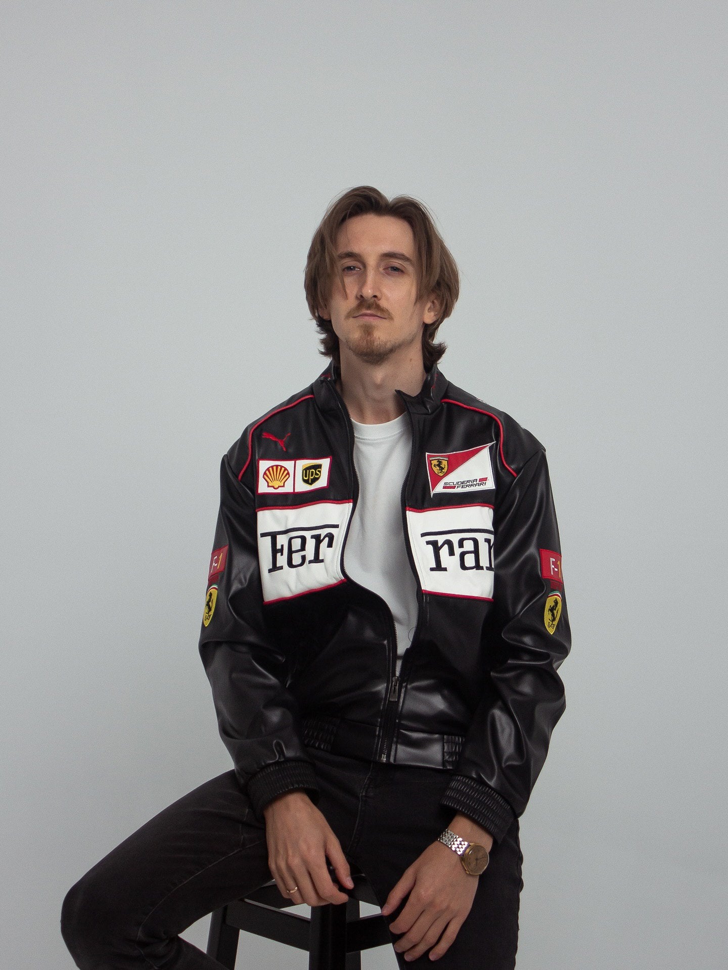 Vintage Ferrari F1 Leather Jacket - White Edition