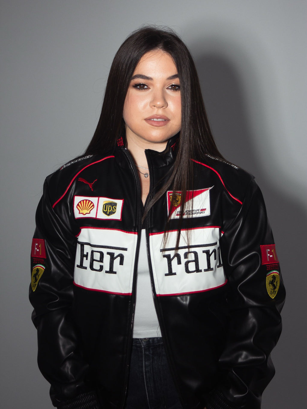 Vintage Ferrari F1 Leather Jacket - White Edition