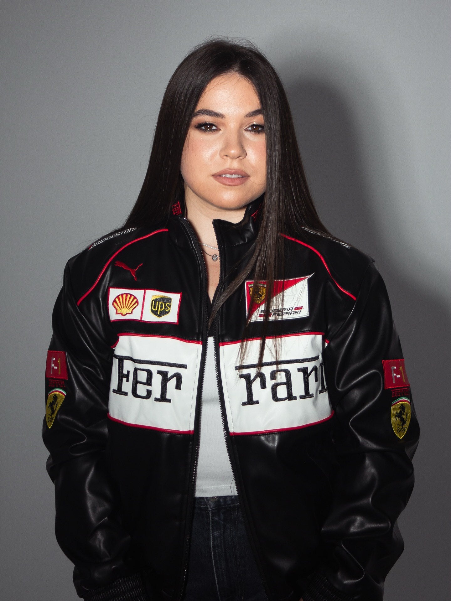 Vintage Ferrari F1 Leather Jacket - White Edition