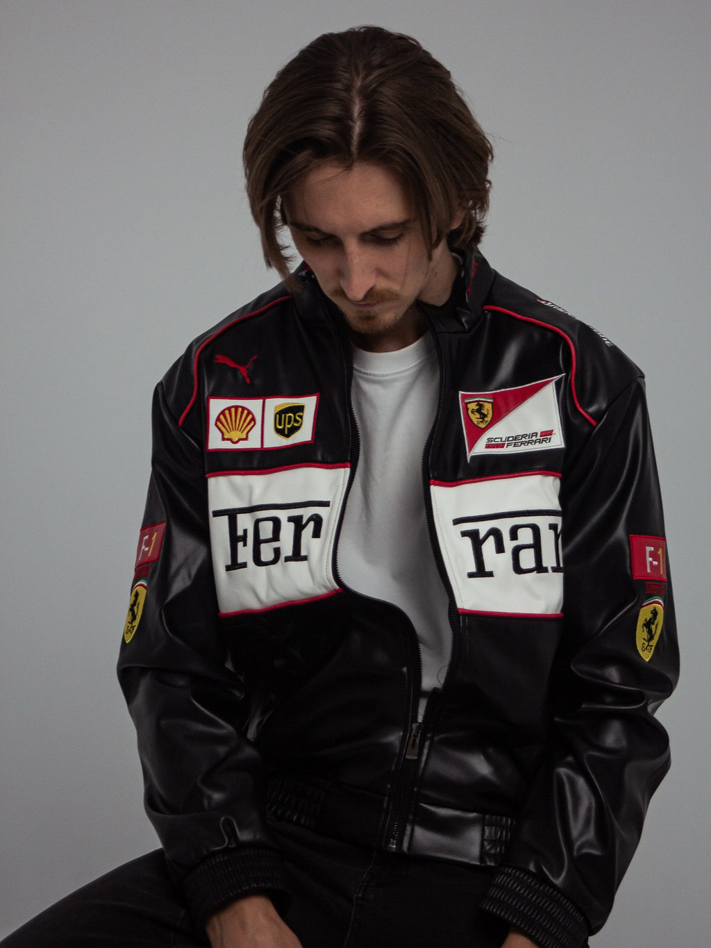 Vintage Ferrari F1 Leather Jacket - White Edition