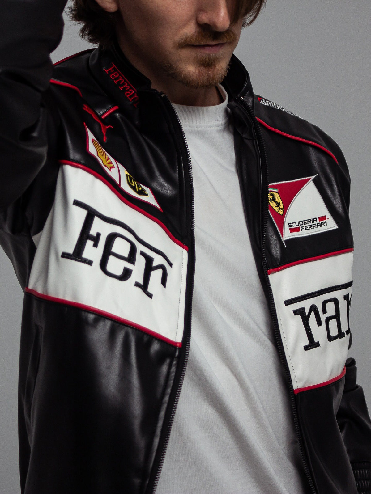 Vintage Ferrari F1 Leather Jacket - White Edition