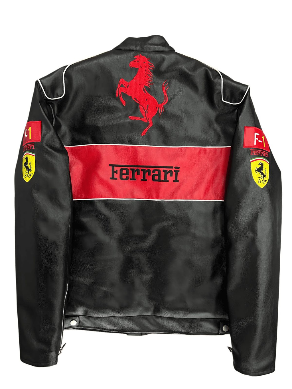Classic Ferrari F1 Leather Jacket - Black and Red