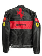 Classic Ferrari F1 Leather Jacket - Black and Red