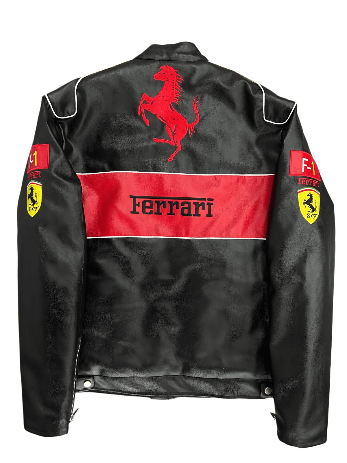 Classic Ferrari F1 Leather Jacket - Black and Red