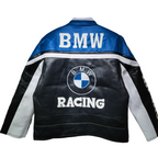 BMW and NASCAR Leather Jacket - Luxury Black and Blue Edition