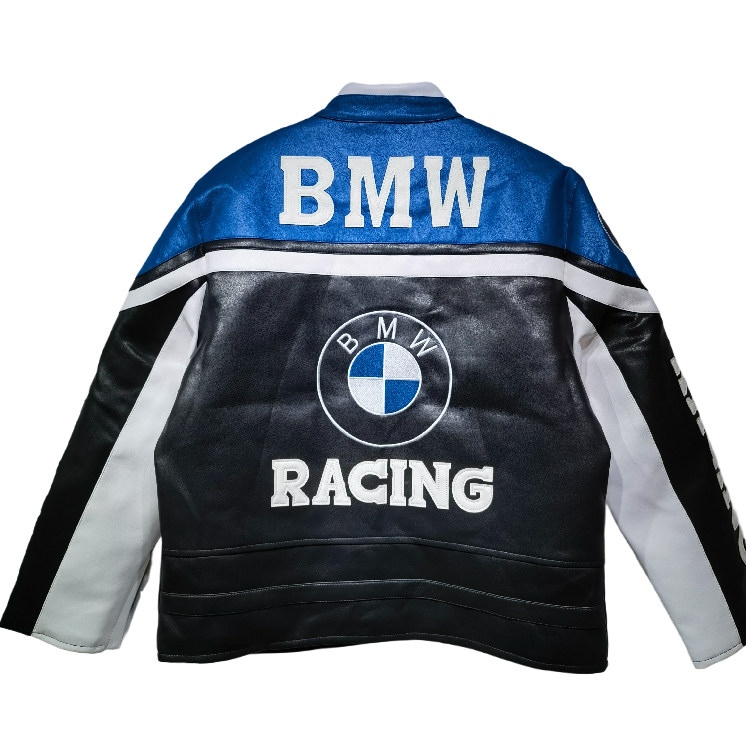 BMW and NASCAR Leather Jacket - Luxury Black and Blue Edition