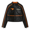 Vintage Style McLaren Racing Leather Jacket - Black and Orange