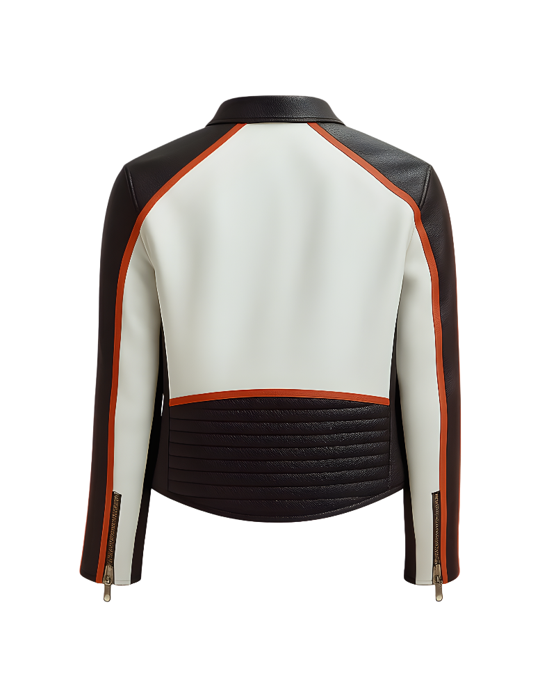 Vintage Style McLaren Racing Leather Jacket - White and Orange