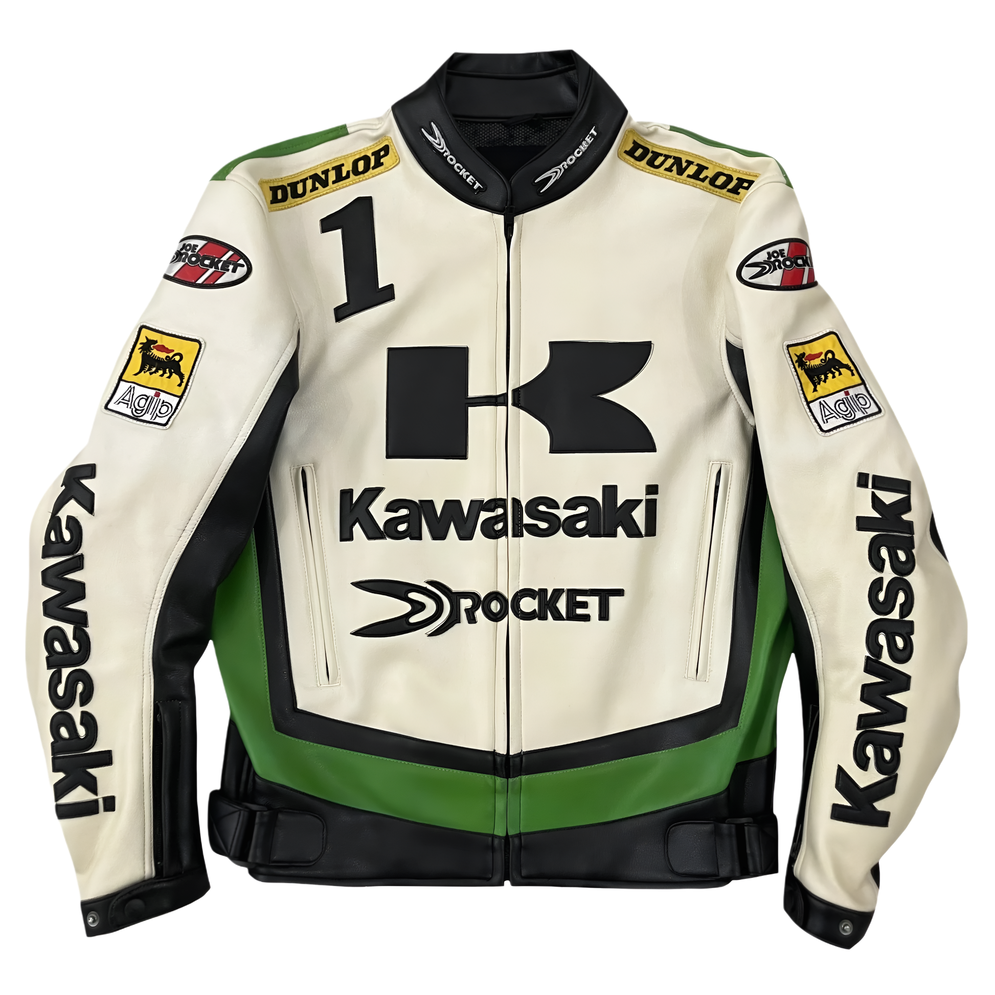 Kawasaki x Joe Rocket Racing Leather Jacket - White and Green Edition