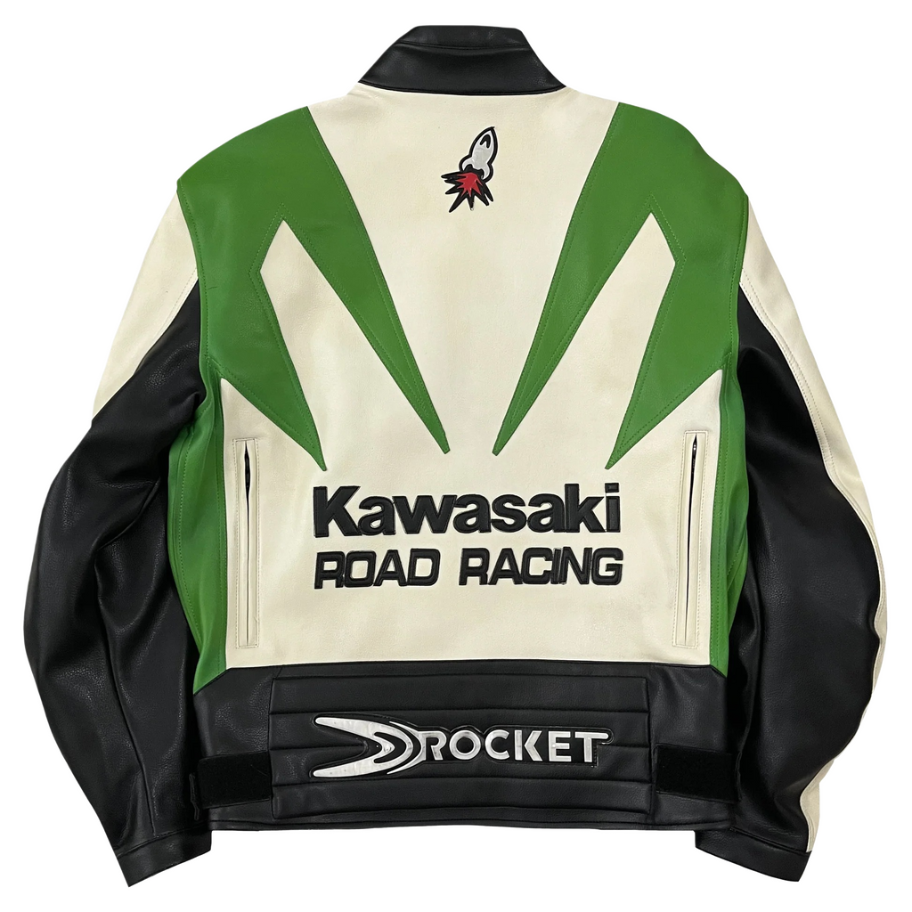 Kawasaki x Joe Rocket Racing Leather Jacket - White and Green Edition