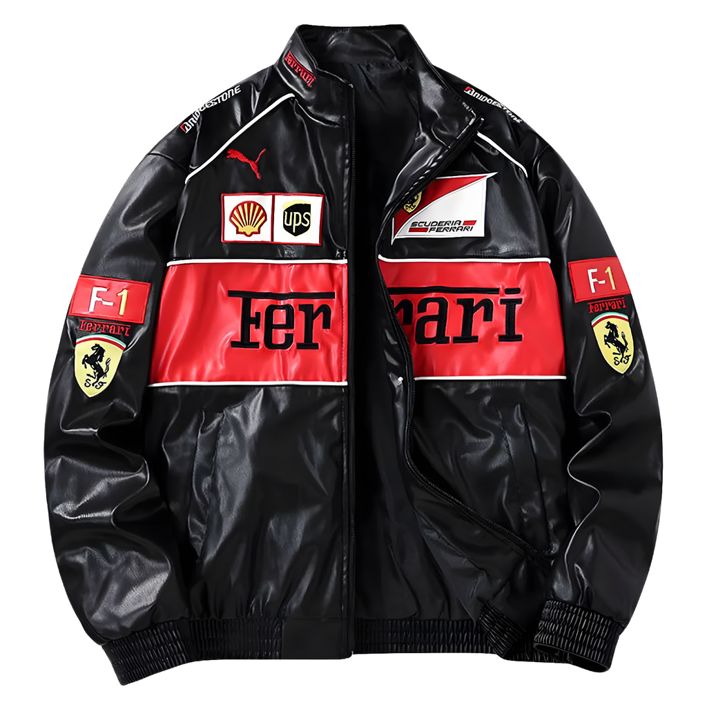 Vintage Ferrari F1 Leather Jacket - Red Edition