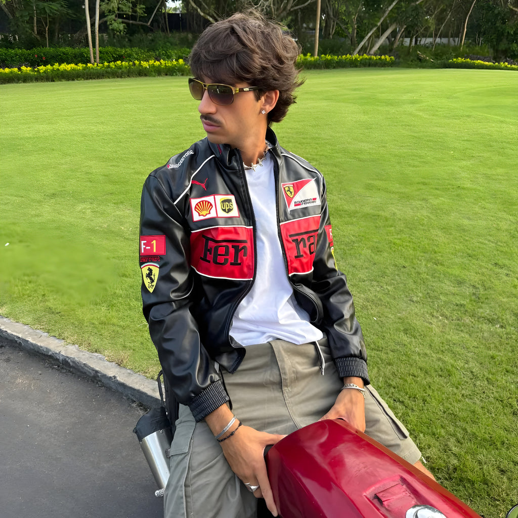 Vintage Ferrari F1 Leather Jacket - Red Edition