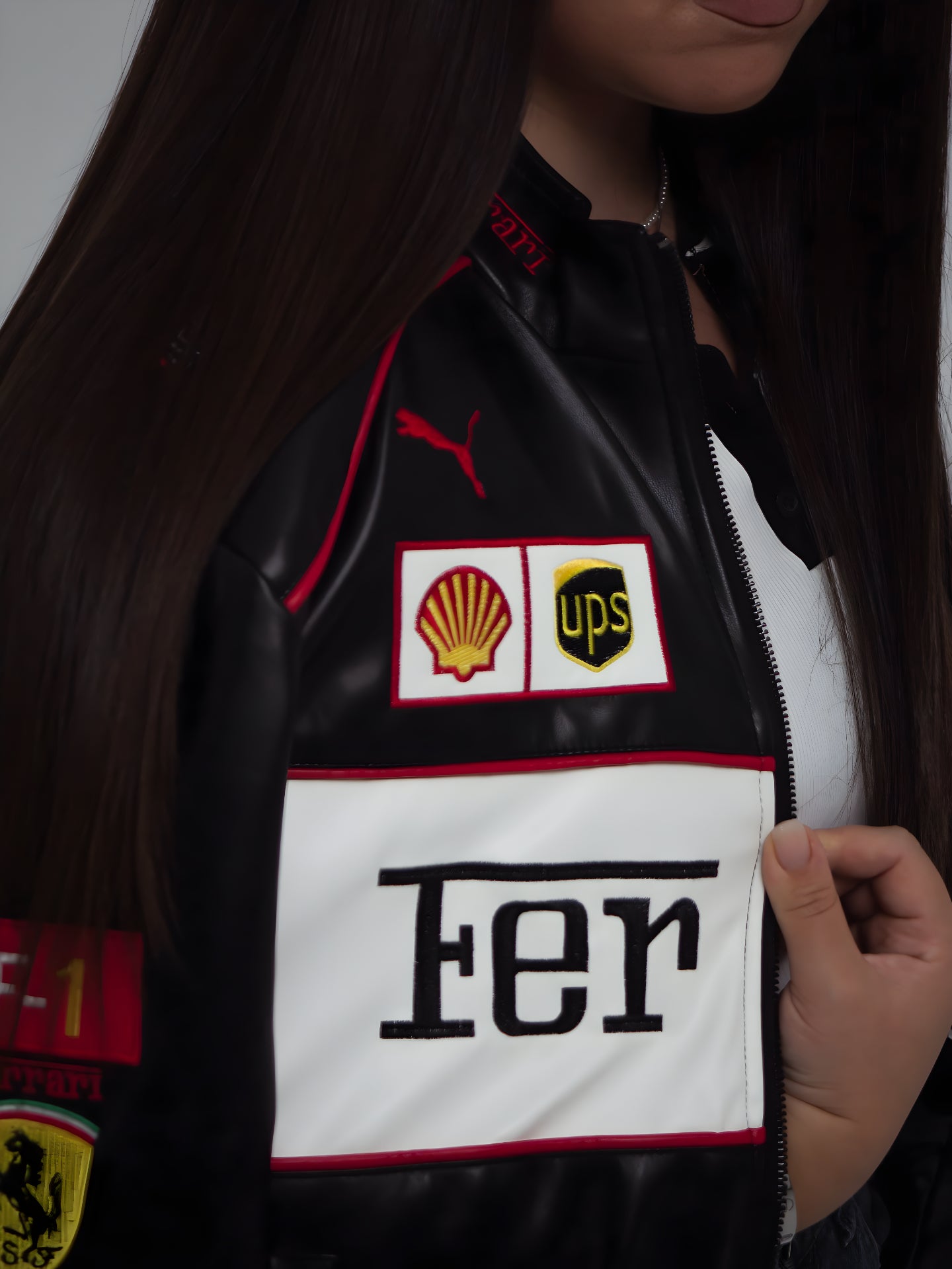 Vintage Ferrari F1 Leather Jacket - White Edition