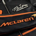 Vintage Style McLaren Racing Leather Jacket - Black and Orange