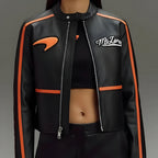 Vintage Style McLaren Racing Leather Jacket - Black and Orange