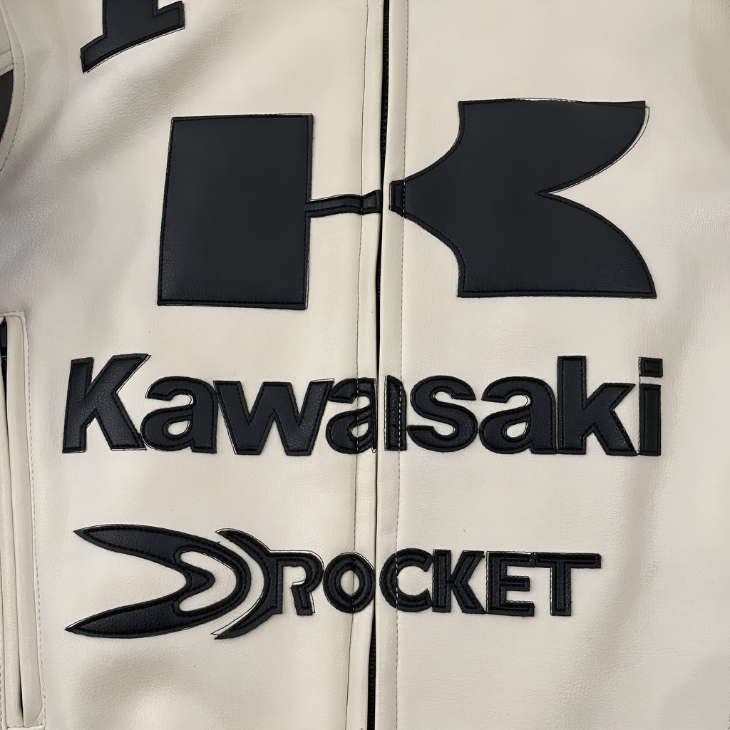 Kawasaki x Joe Rocket Racing Leather Jacket - White and Green Edition