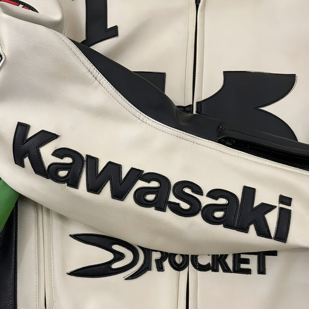 Kawasaki x Joe Rocket Racing Leather Jacket - White and Green Edition