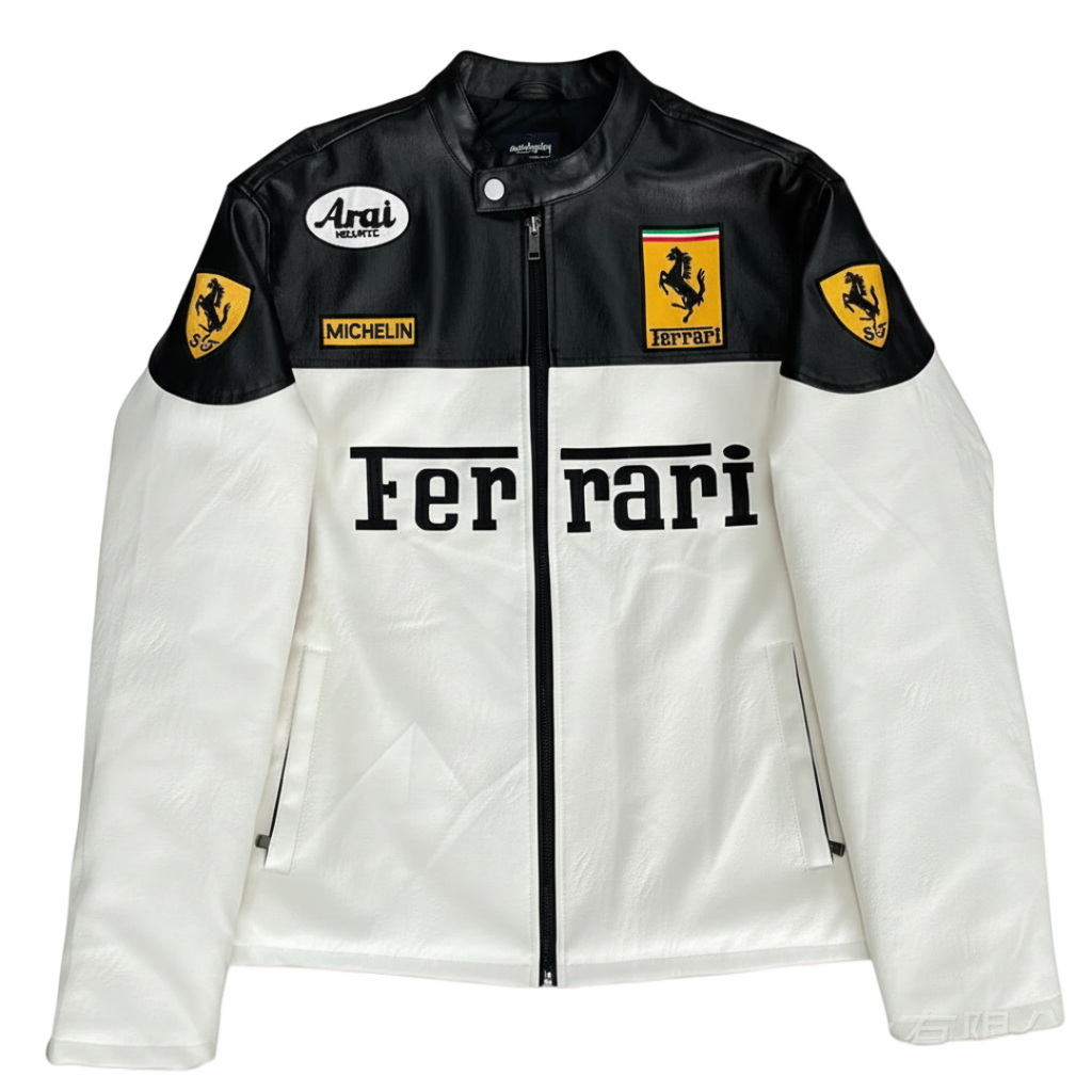 Ferrari F1 Leather Jacket - Black and White Edition
