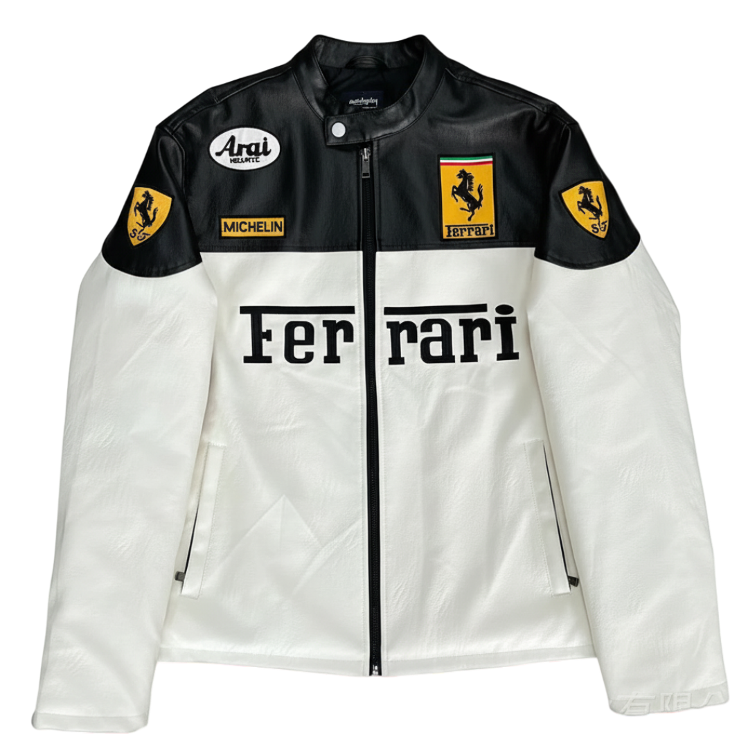 Ferrari F1 Leather Jacket - Black and White Edition