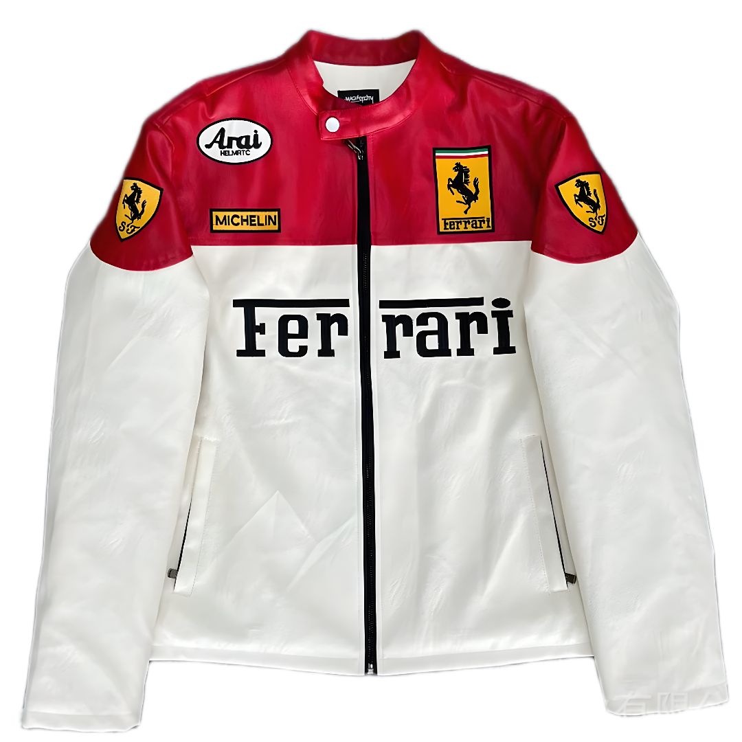Ferrari F1 Leather Jacket - White and Red Edition