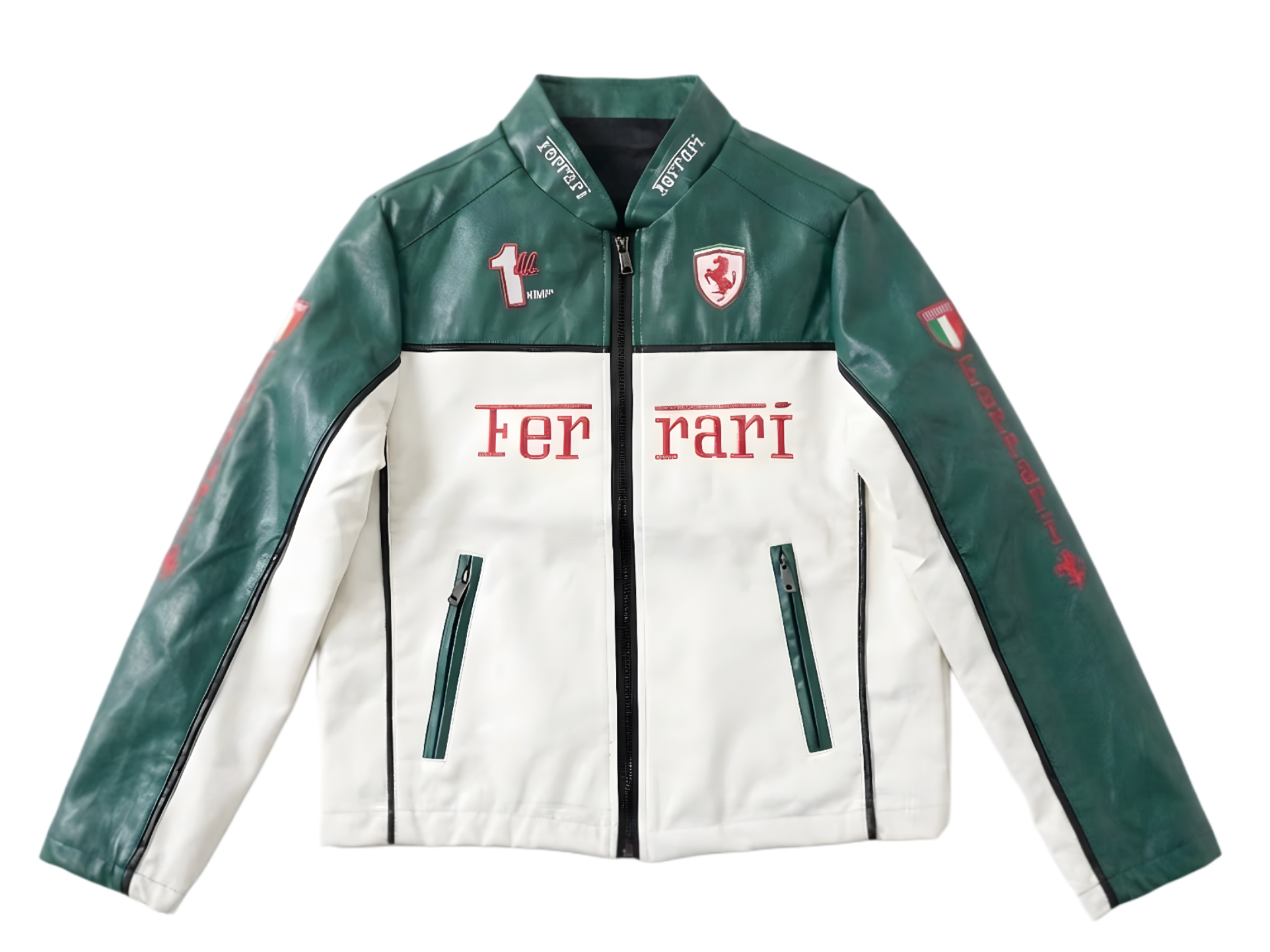 Ferrari F1 Leather Jacket - White and Green Edition