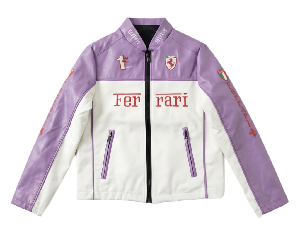 Ferrari F1 Leather Jacket - White and Purple Edition