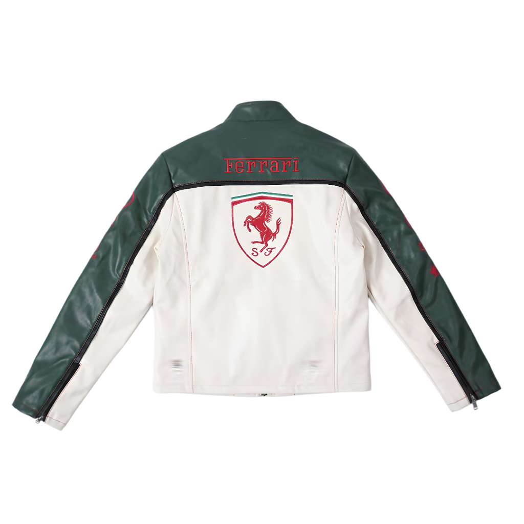 Ferrari F1 Leather Jacket - White and Green Edition