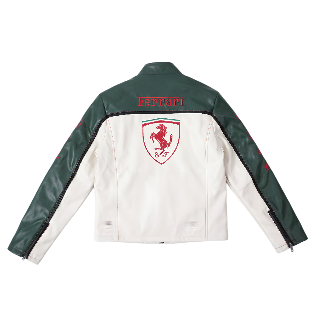 Ferrari F1 Leather Jacket - White and Green Edition