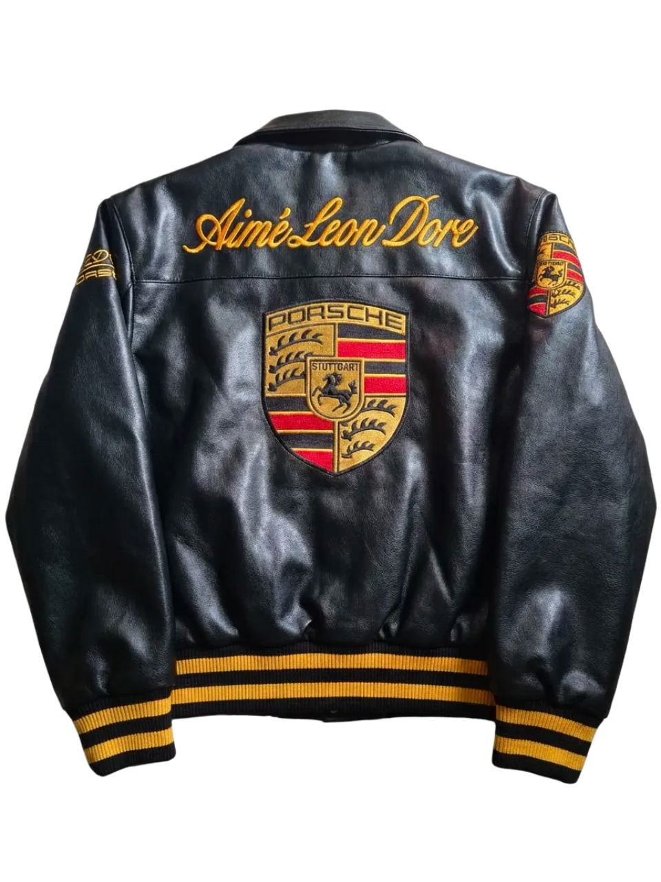 Aime Leon Dore × Porsche Black Leather Jacket