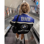 BMW and NASCAR Leather Jacket - Luxury Black and Blue Edition