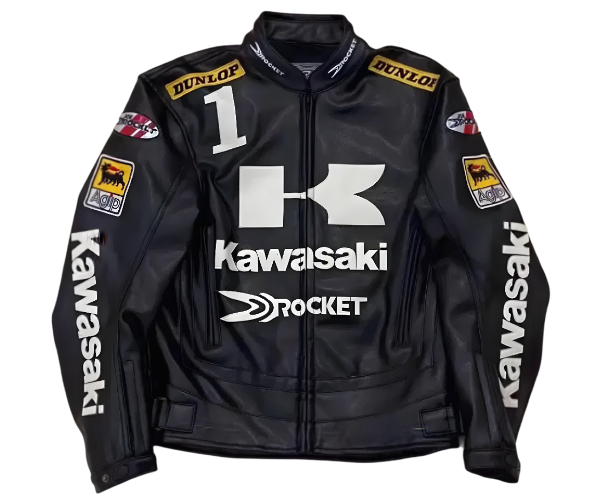 Kawasaki x Joe Rocket Racing Leather Jacket - Black and Green Edition