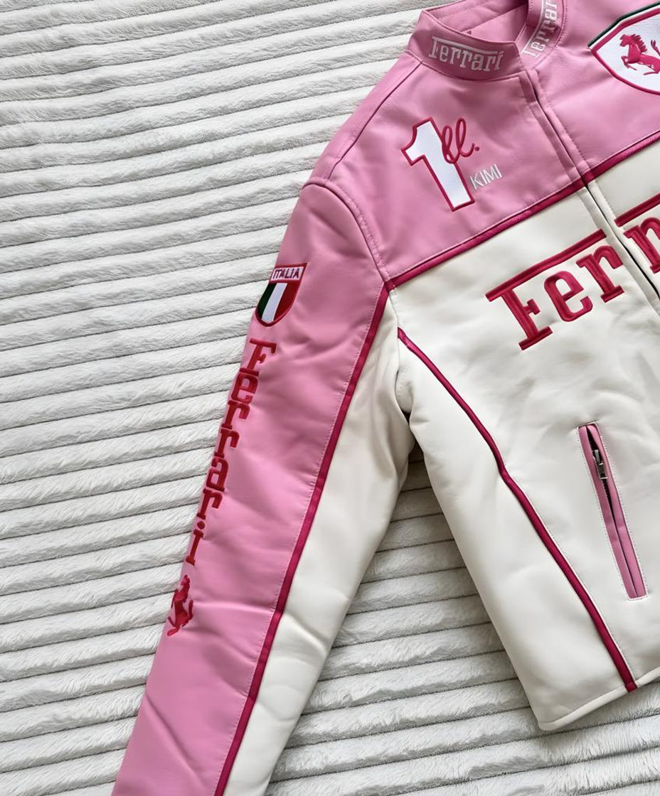 Kimi Ferrari F1 Leather Jacket - Pink Edition