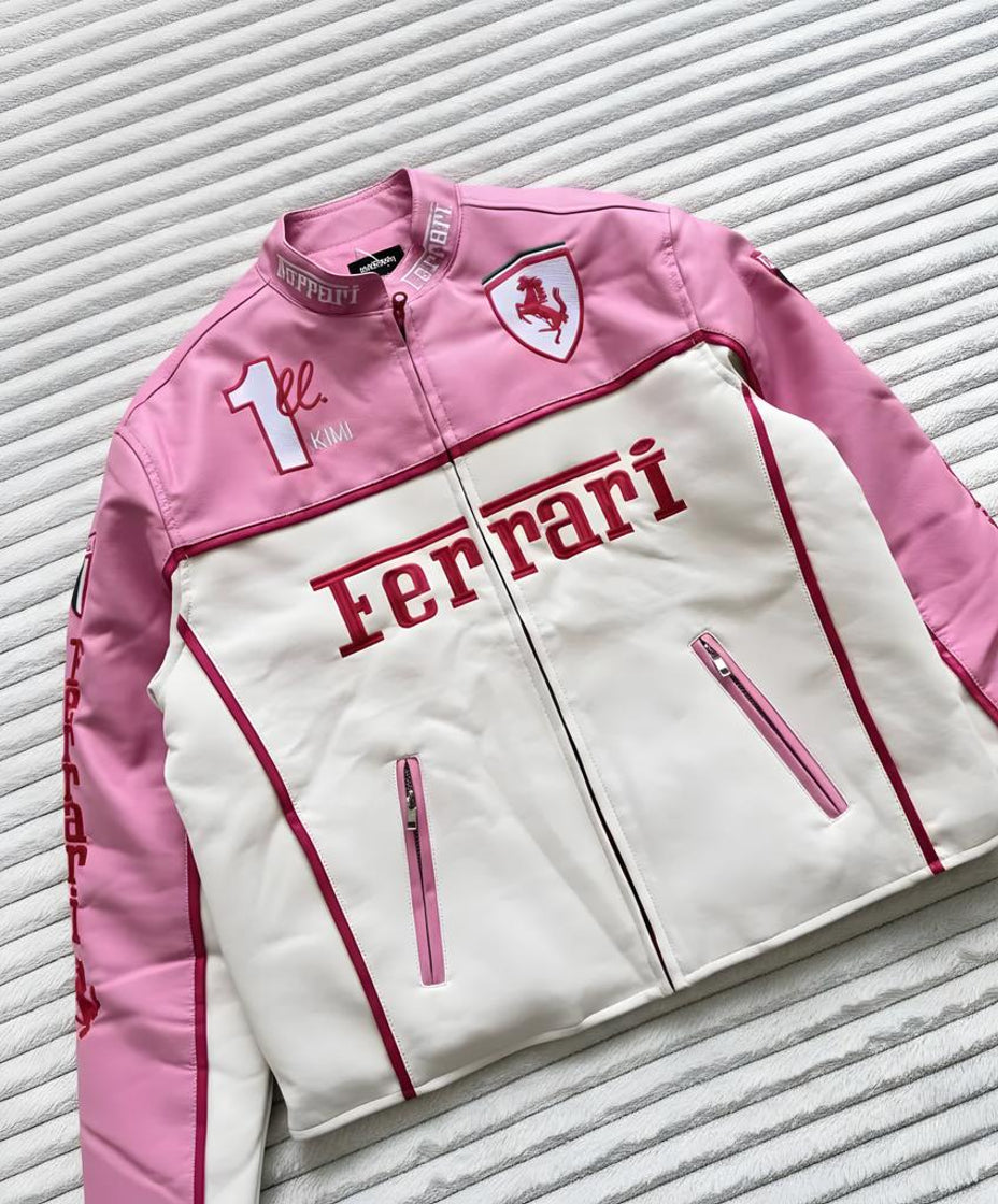 Kimi Ferrari F1 Leather Jacket - Pink Edition