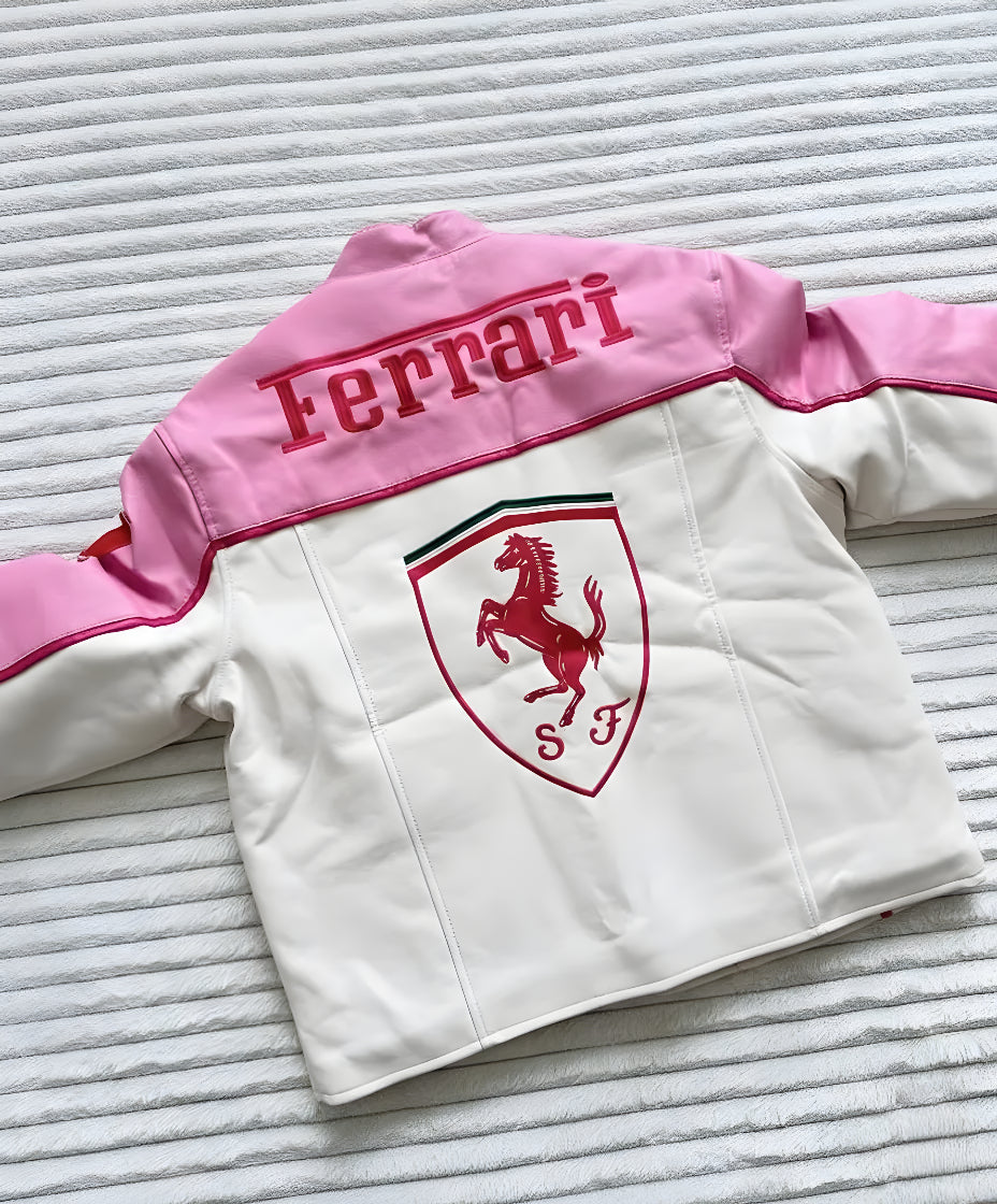 Kimi Ferrari F1 Leather Jacket - Pink Edition