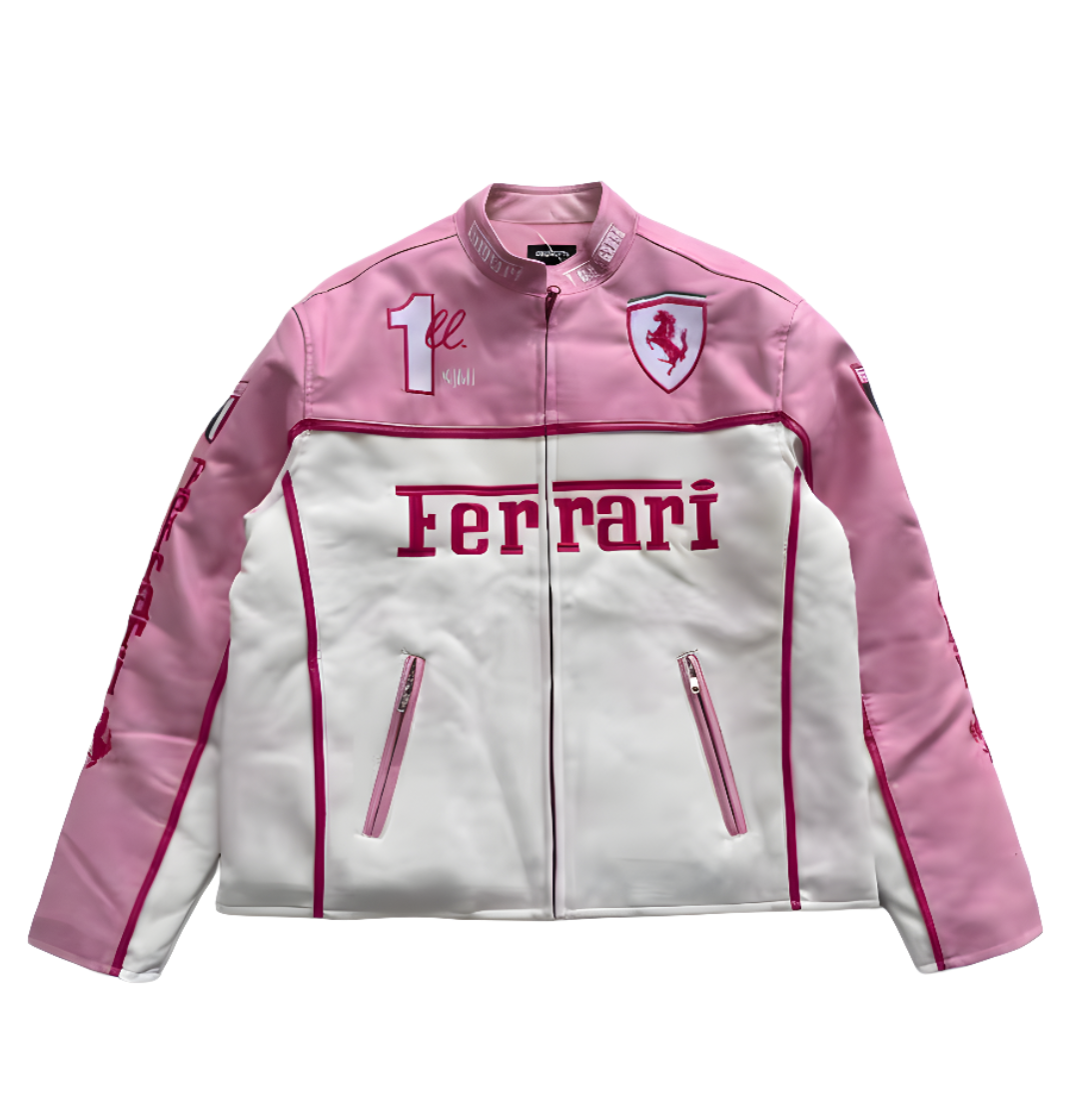 Kimi Ferrari F1 Leather Jacket - Pink Edition