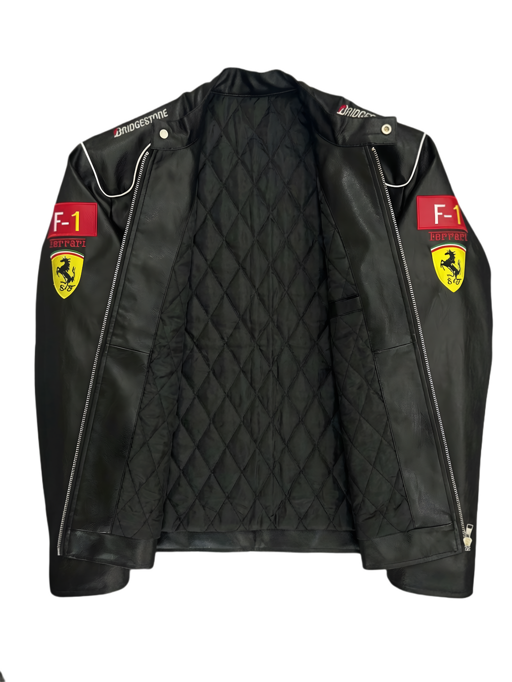 Classic Ferrari F1 Leather Jacket - Black and Red