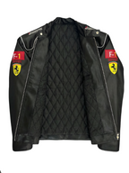Classic Ferrari F1 Leather Jacket - Black and Red