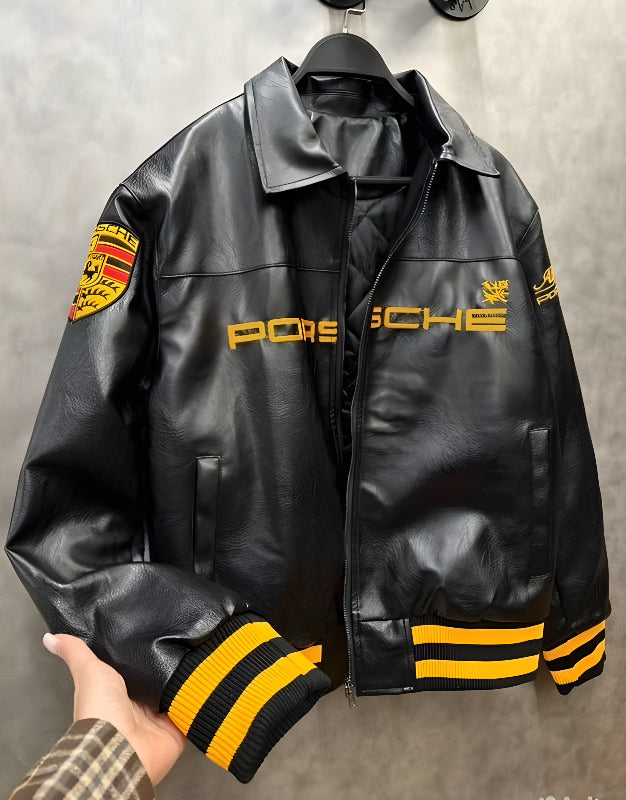 Aime Leon Dore × Porsche Black Leather Jacket