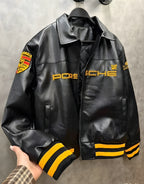 Aime Leon Dore × Porsche Black Leather Jacket