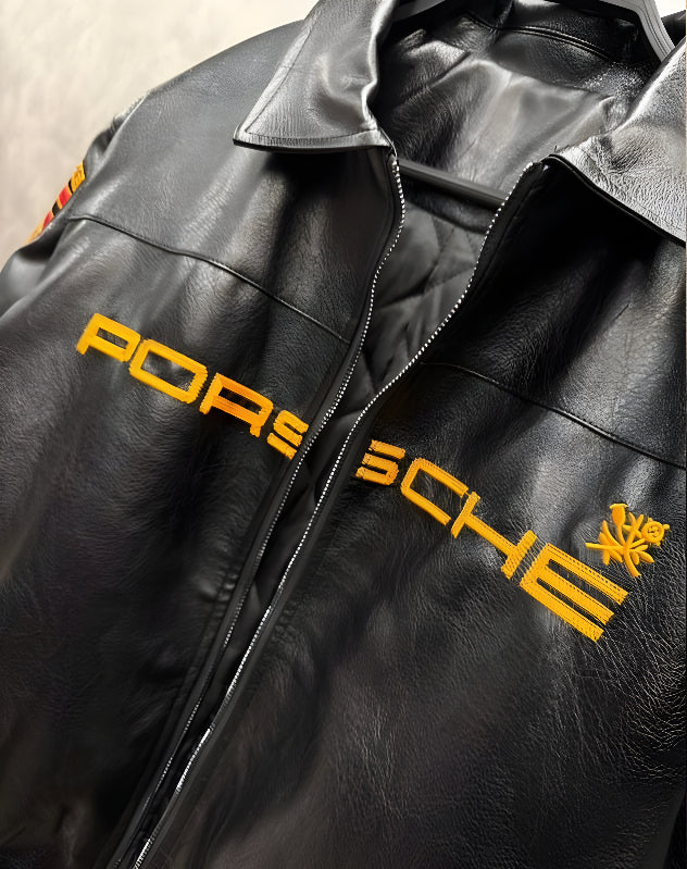 Aime Leon Dore × Porsche Black Leather Jacket