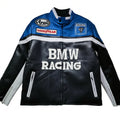 BMW and NASCAR Leather Jacket - Luxury Black and Blue Edition