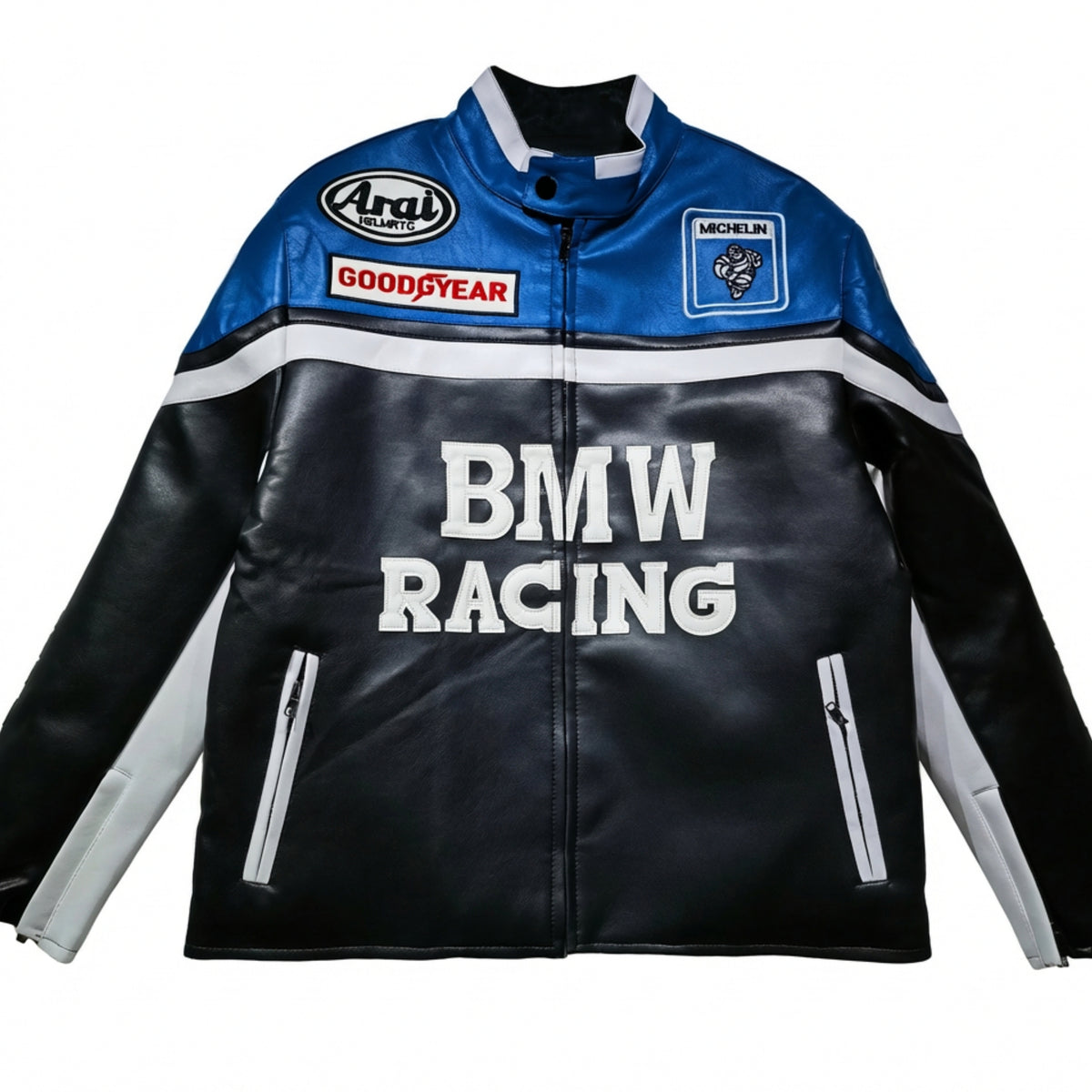 BMW and NASCAR Leather Jacket - Luxury Black and Blue Edition
