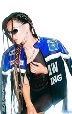BMW and NASCAR Leather Jacket - Luxury Black and Blue Edition