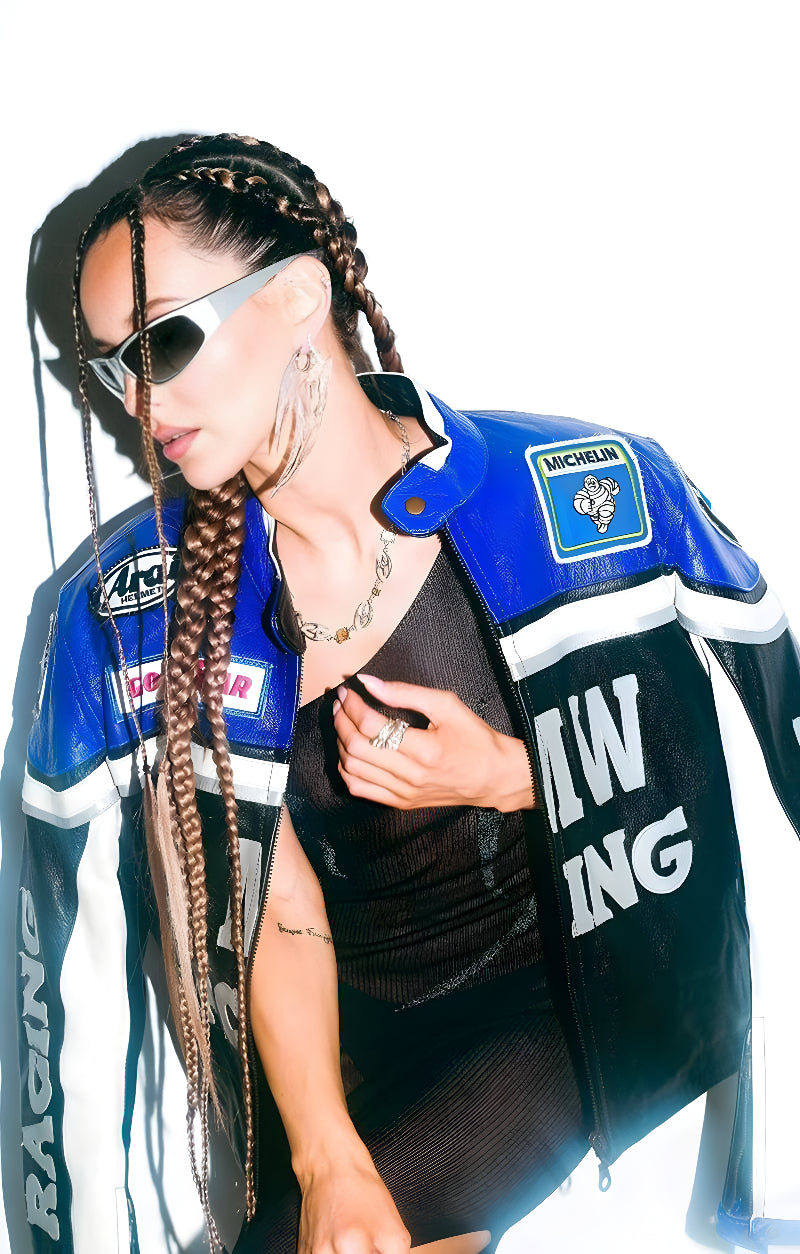 BMW and NASCAR Leather Jacket - Luxury Black and Blue Edition