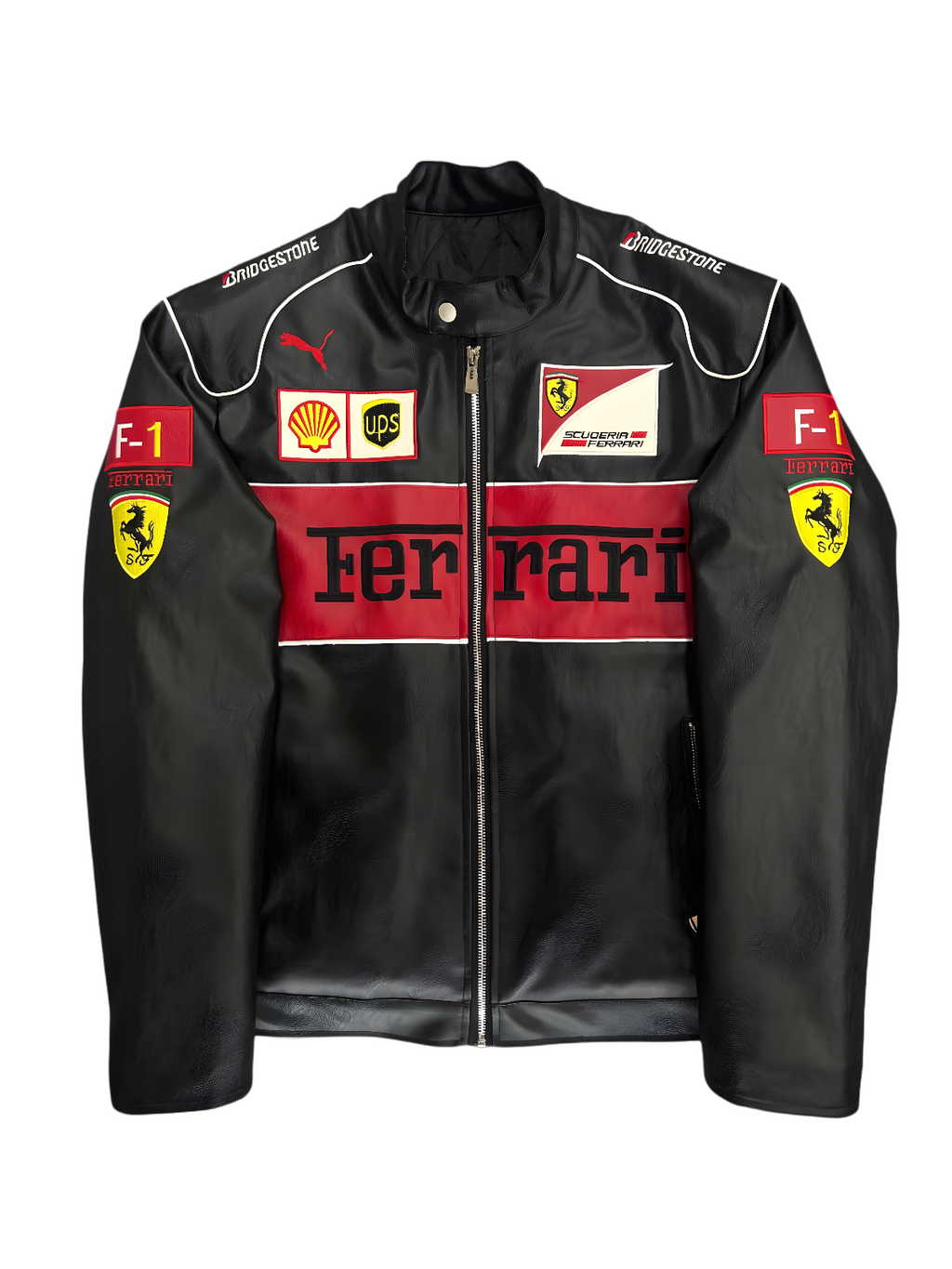 Classic Ferrari F1 Leather Jacket - Black and Red