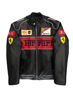 Classic Ferrari F1 Leather Jacket - Black and Red
