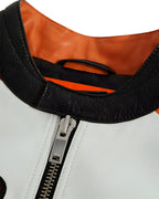Vintage Style McLaren Racing Leather Jacket - White and Orange