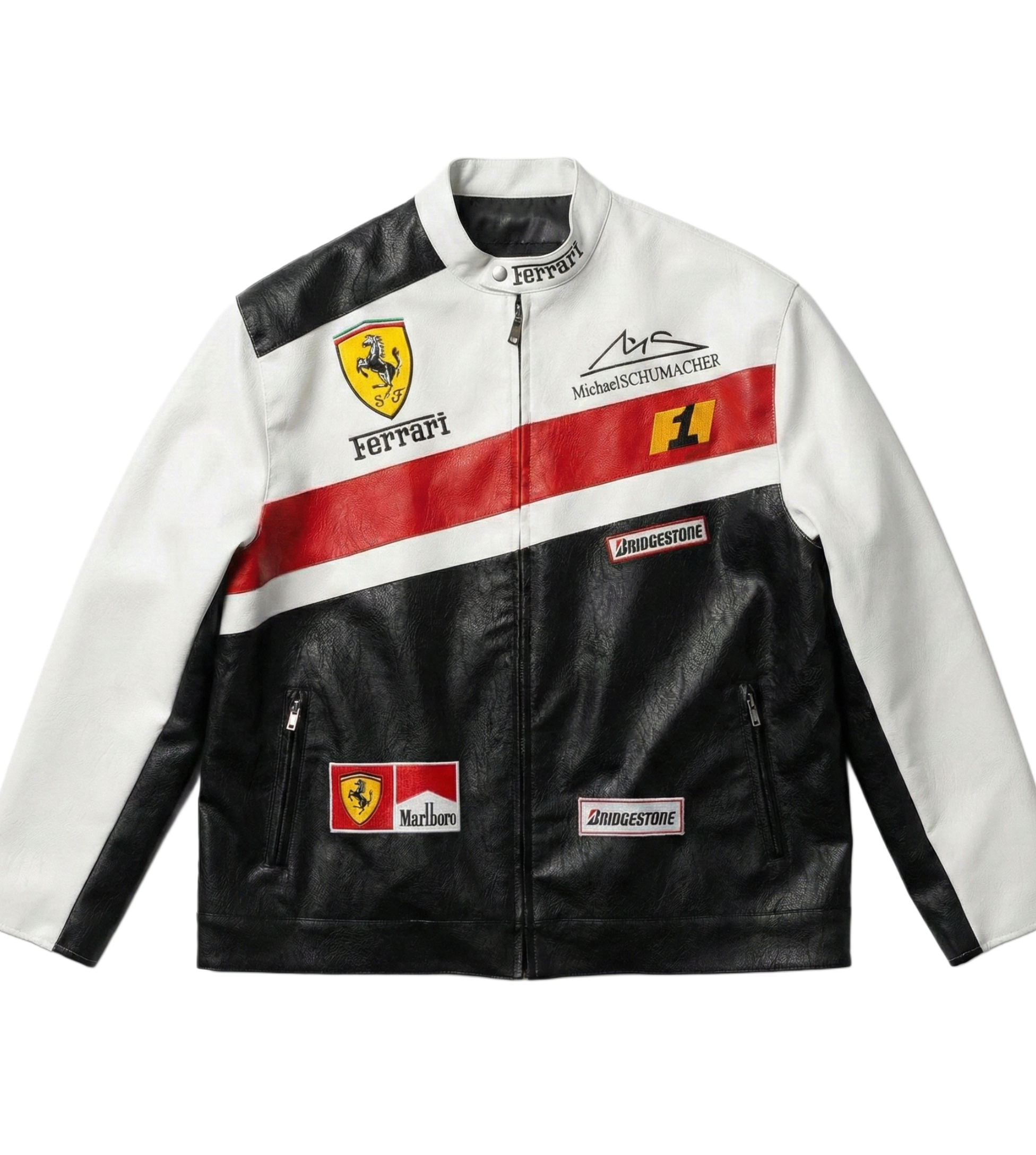 Vintage Ferrari F1 Michael Schumacher Leather Jacket - White and Red Edition