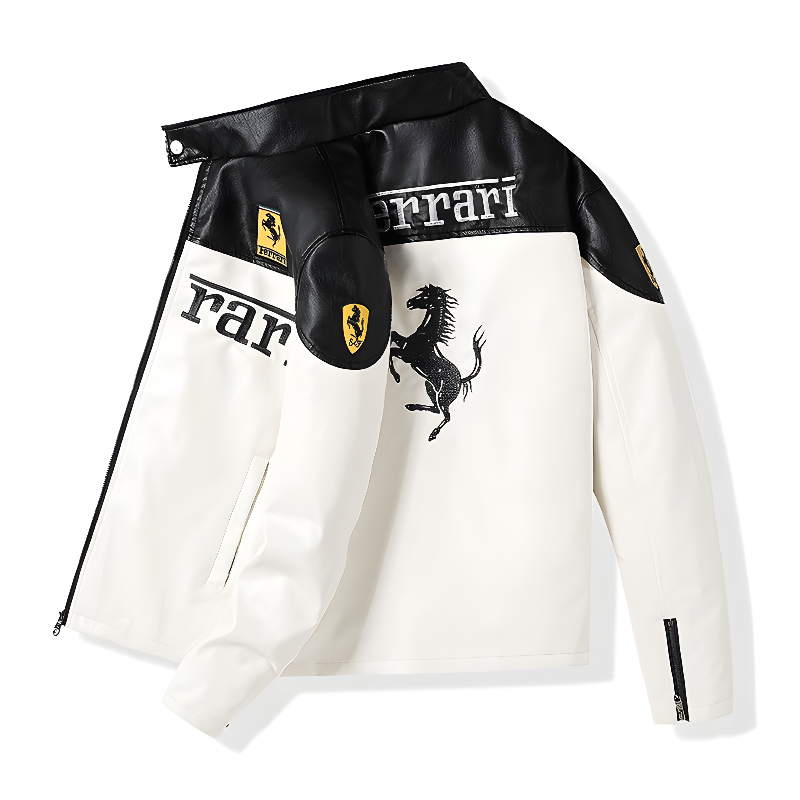 Ferrari F1 Leather Jacket - Black and White Edition